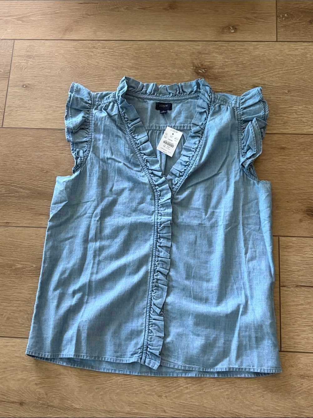 J. Crew Light Blue Ruffle Chambray Sleeveless Top